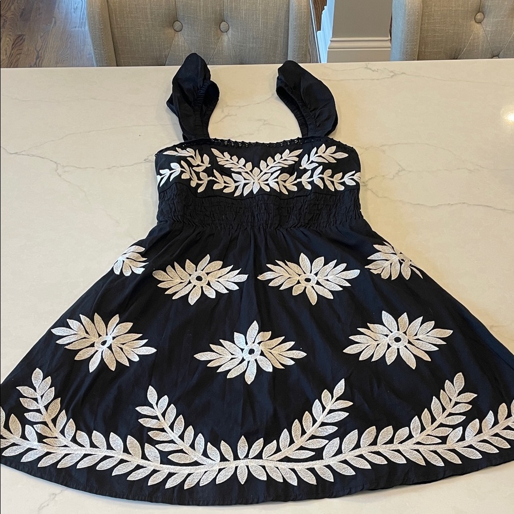 Anthropologie Ruffle-Strap Embroidered Smocked Mini Dress